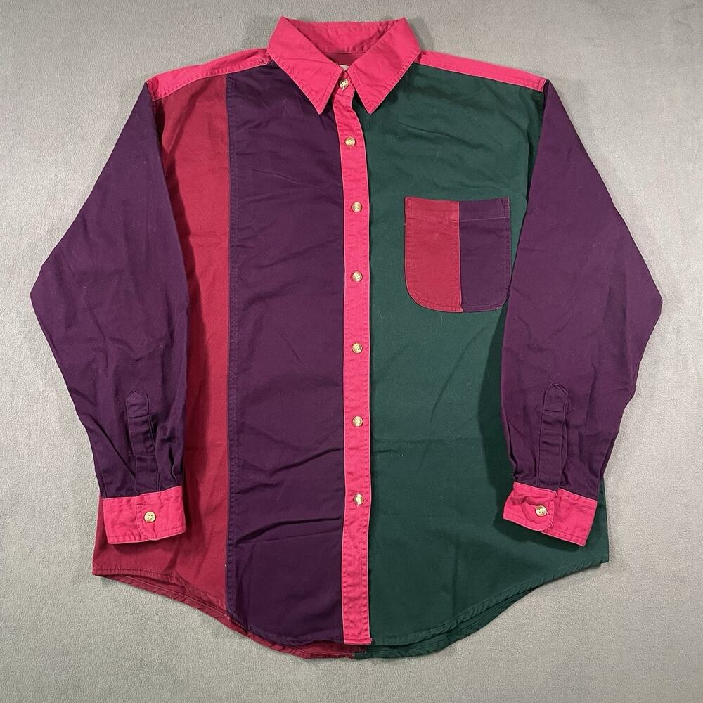 Vintage Carolina Colours Men's Colorblock Button-Down Shirt Size M